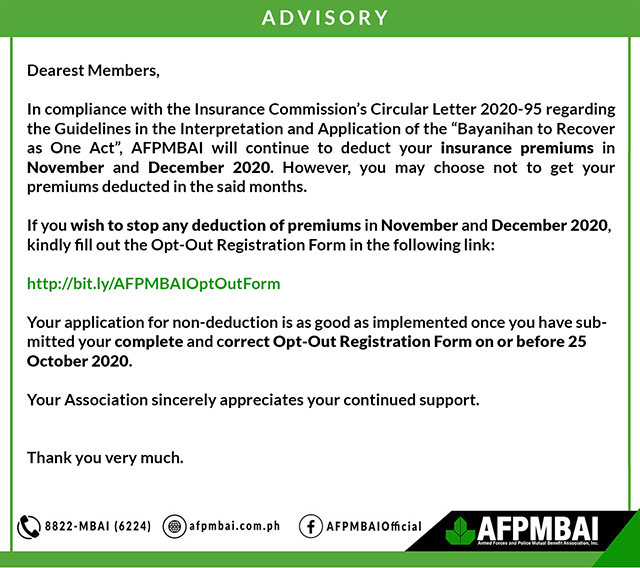 Opt-Out from Insurance Premium Deduction - AFPMBAI